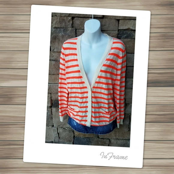 J. Crew Sweaters - J. Crew Neon Orange Stripe Summer Cardigan